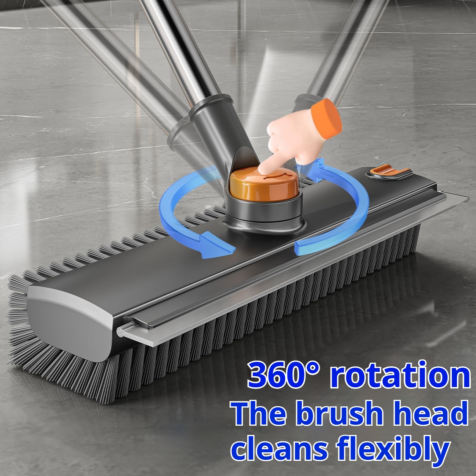 Cepillo de limpieza de suelos resistente con cabezal giratorio de 360°, cerdas angulares ajustables, estropajo 3 en 1 para limpieza de alfombras y baños