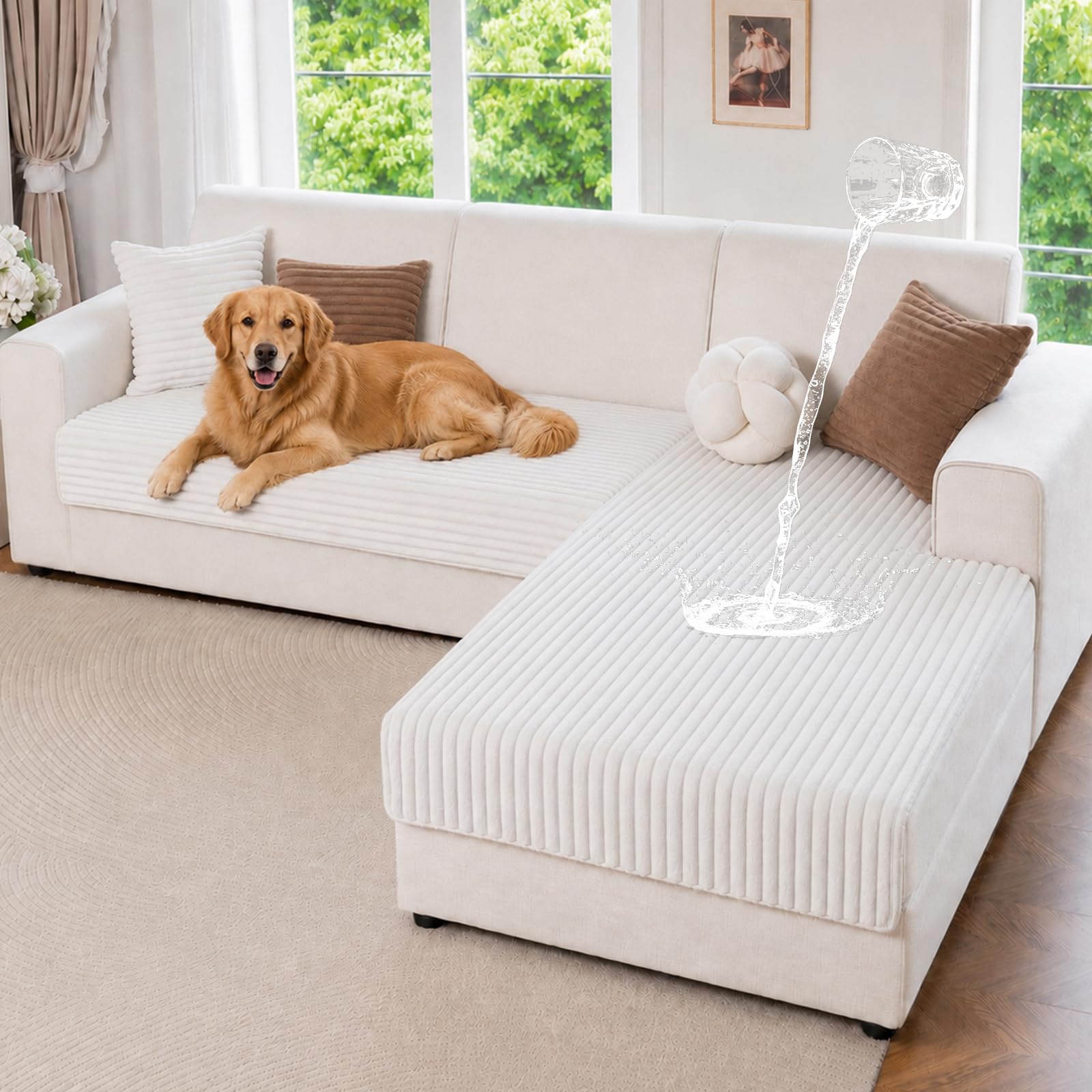 Royhom Sofa Überzug Wasserdicht, Sofabezug L Form, Plüsch Couch Überzug | Neue Universelle Sofaschoner, Superweiche SofaÜberwurf für Wohnzimmer (Weiß, 90x160cm+90x180cm)