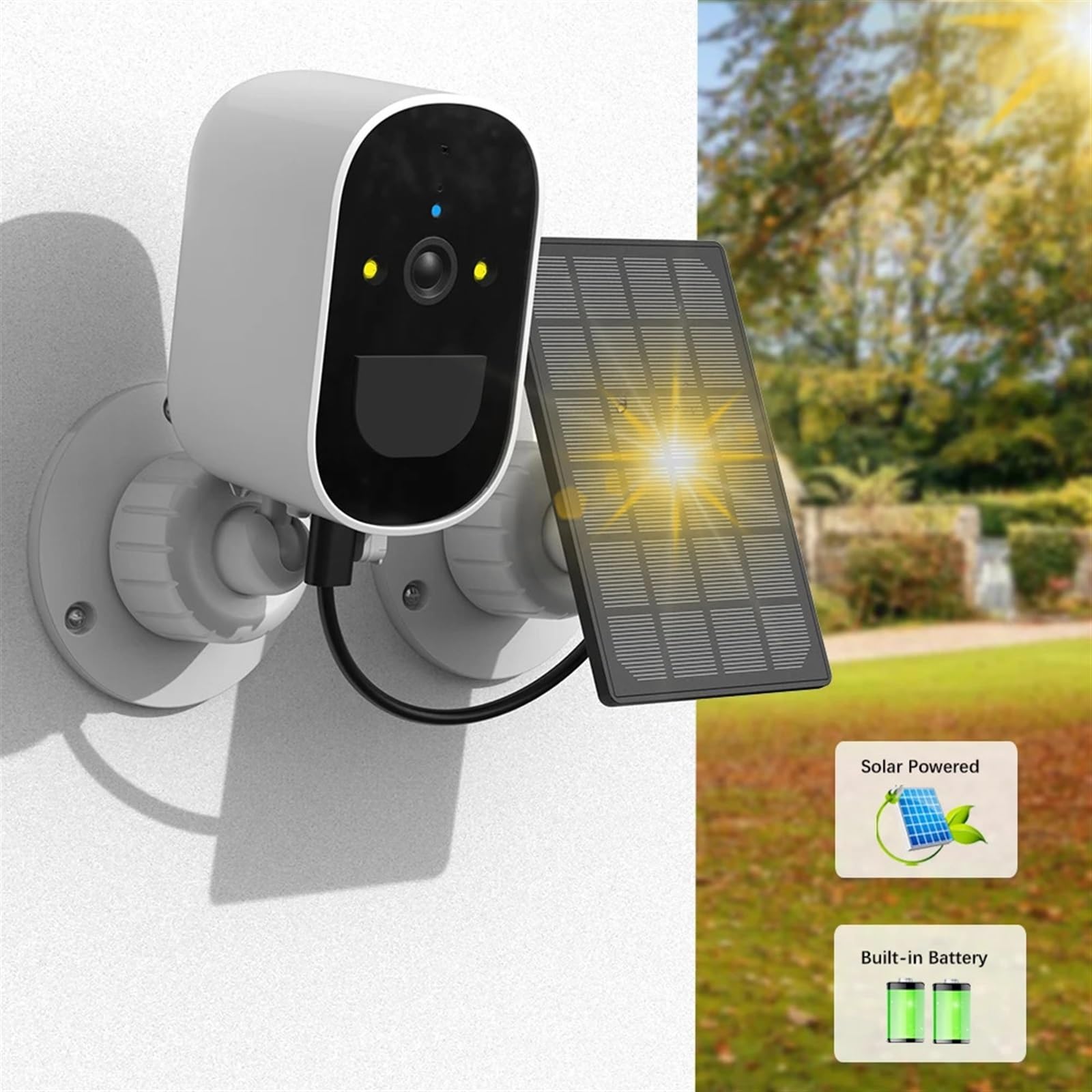 Telecamera di sicurezza, Telecamera IP Pannello solare Alimentato a batteria Sicurezza esterna wireless 1080P HD CCTV Video sorveglianza PIR Rilevamento umano(Camera Add 32G)