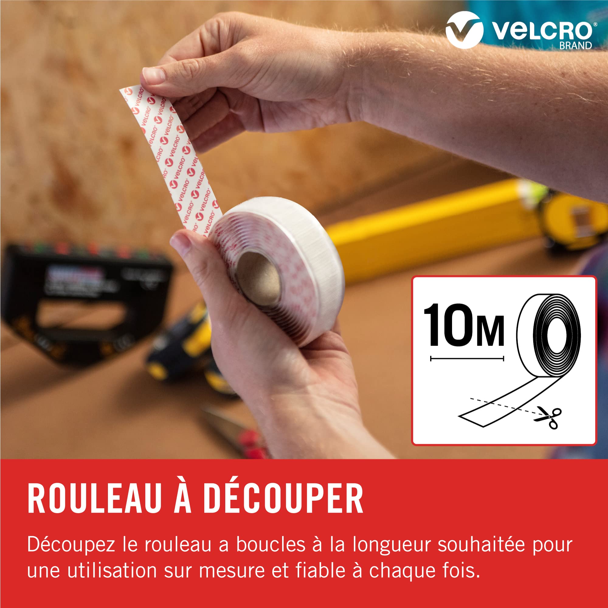 Ruban Adhésif Auto-Agrippant Velcro Marque, Crochets Uniquement, Blanc 20 mm x 10 m