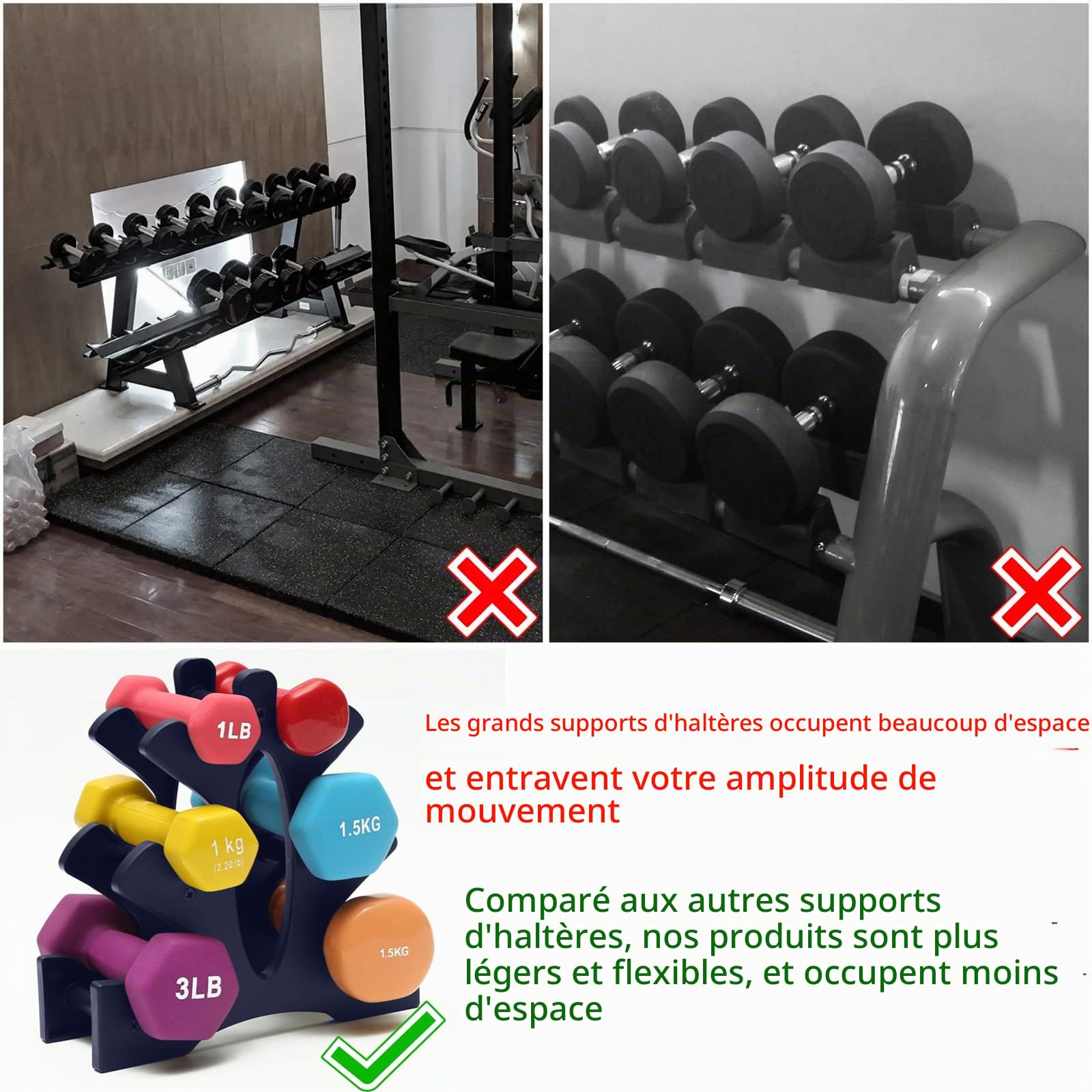 Support d'Haltères 3 Niveaux Rack de Rangement pour Musculation - Stockage et Organisation Gym