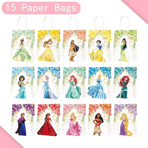 Miniatura 3 de 15 bolsas de fiesta de princesa, decoraciones de cumpleaños, bolsas de papel, suministros de fiesta para niñas, 15 patrones