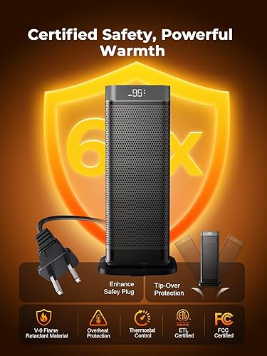 Miniatura 5 de Calentadores de espacio para uso en interiores, calentador portátil de 1500 W con control remoto y termostato, oscilación de 90, 4 modos,