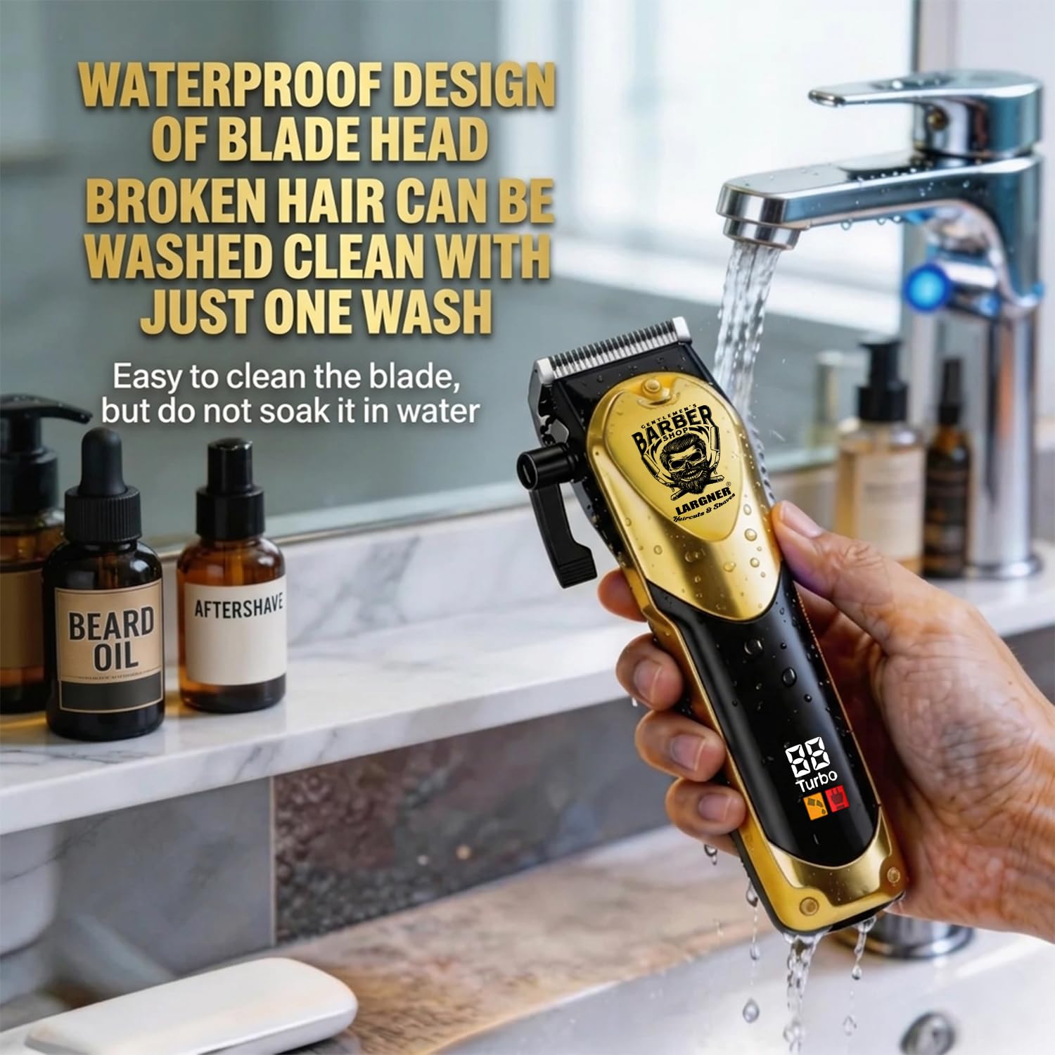 LARGNER Gold Professional Cordless Hair Clippers, Beard Trimmer & Electric Razor Kit