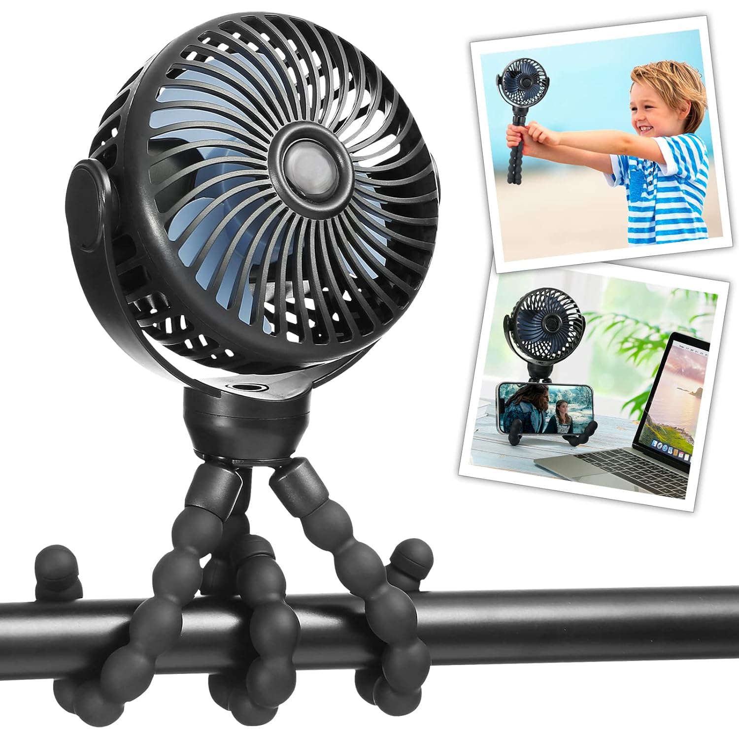 WISKA Portable Hand Fan Rechargeable - Mini Electric Clip On Stroller Fan for Baby, Battery Operated with 3 Speed, 360° Rotate, Tripod for Car Seat, Crib, Kids, Travel (B0D3HX7JPW) Amazon Price History, Amazon Price Tracker