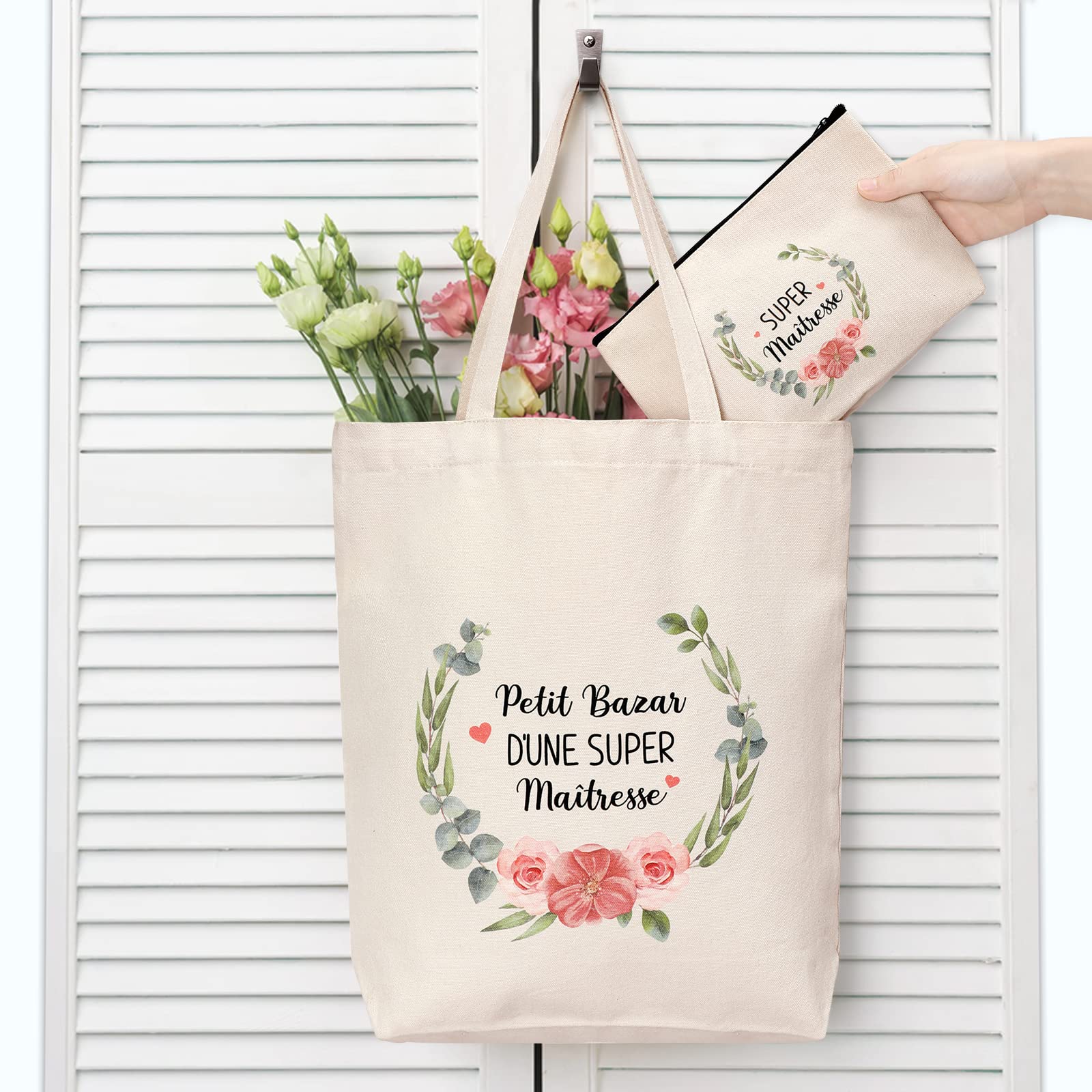 Lot de 2 Tote Bags Coton Femme avec Petite Pochette Sac Tissu