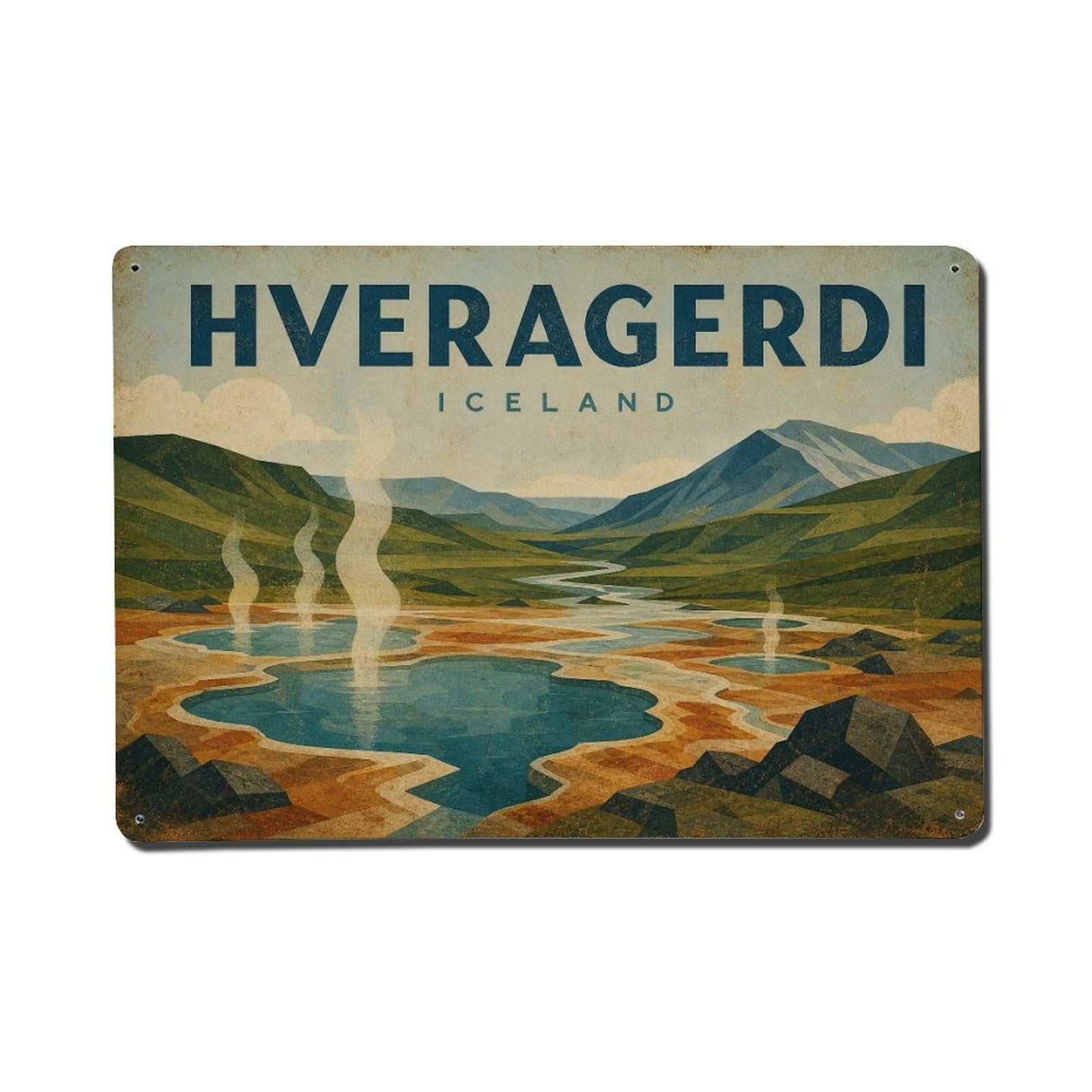 Metal Tin Sign Vintage Travel Iceland Hveragerdi