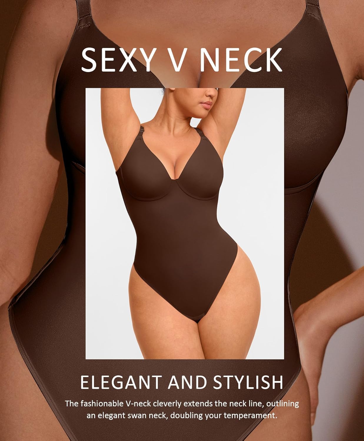 FeelinGirl Shapewear Bodysuits for Women Tummy Control, Thong Body Suit Deep V Neck Corset Top Body Shaper - Image 5