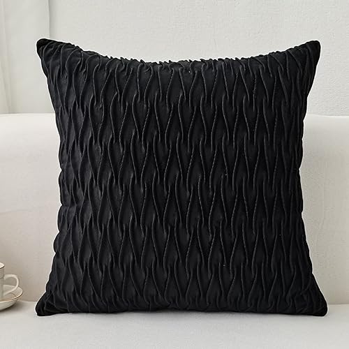 Miniatura 3 de QIYINQIN Juego de 2 fundas de almohada decorativas con textura de terciopelo negro, fundas de almohada cuadradas de lujo a rayas originales,