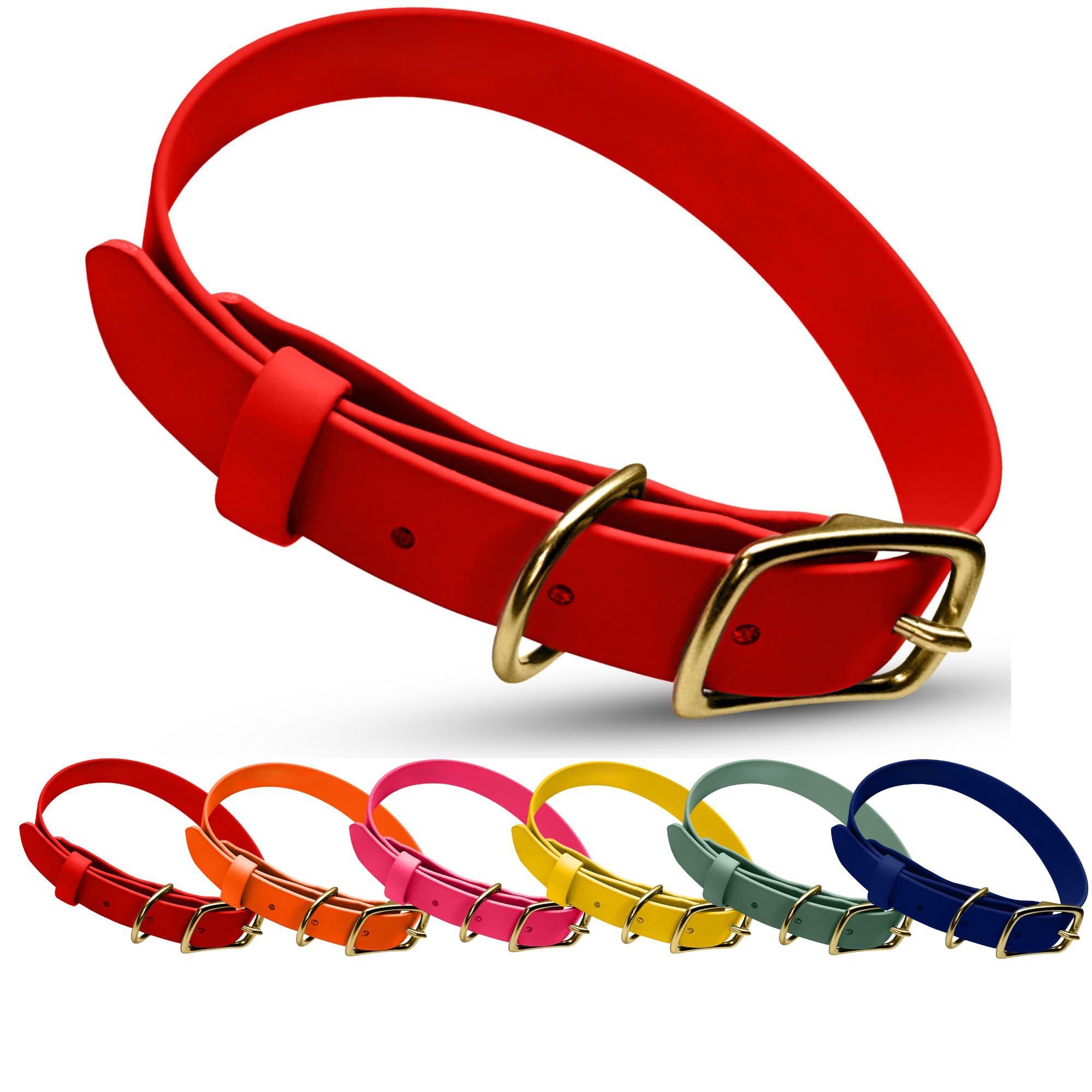 Hudson Park Dog Collar – Waterproof, BioThane Webbing, Leather-Like Feel, Adjustable, Easy-to-Clean, Odor-Resistant, Solid Brass, Multiple Colors and
