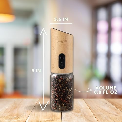 Miniatura 6 de Molinillo eléctrico de madera de pimienta y sal por gravedad, molinillo recargable, recargable por USB, grosor ajustable, operación automática con