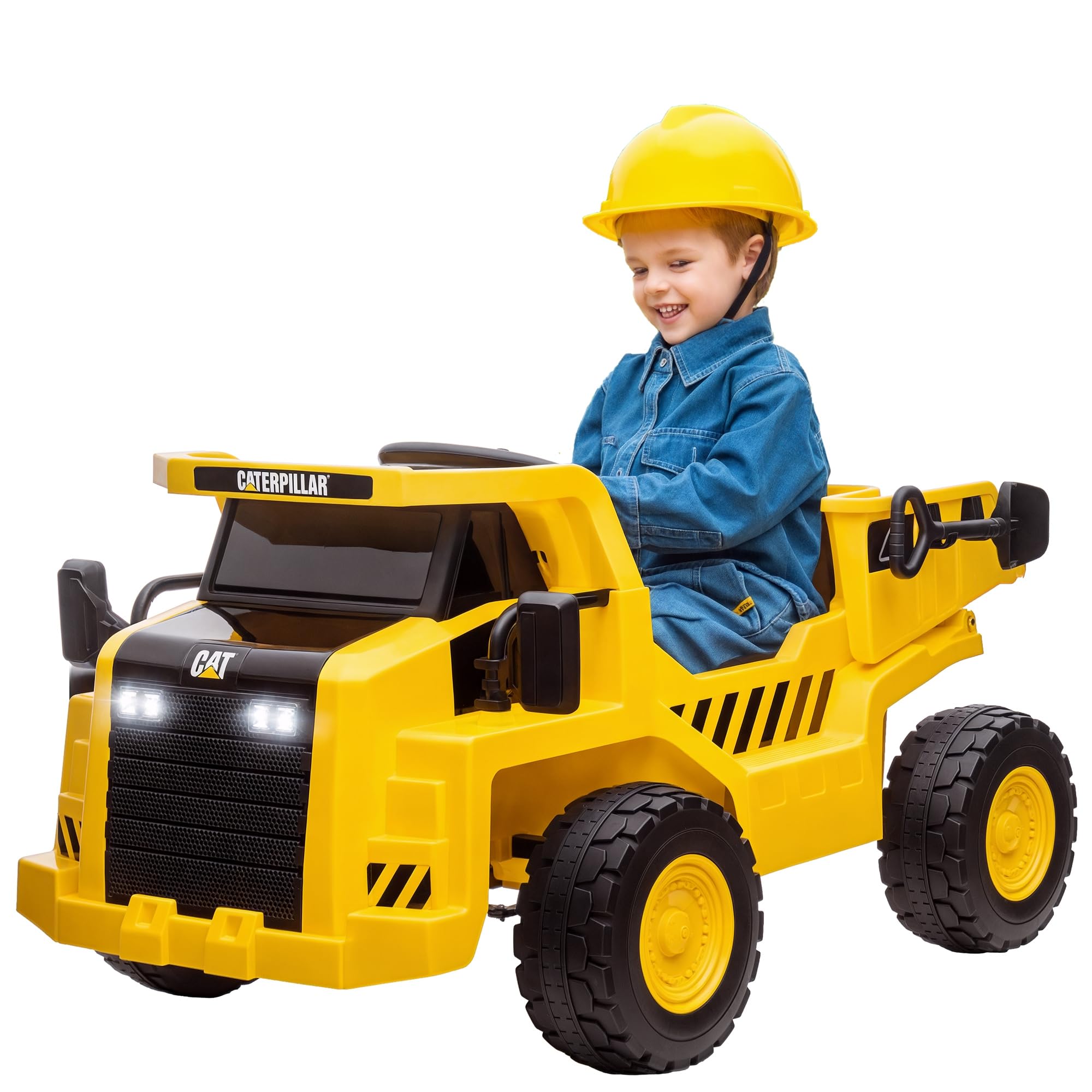 AIYAPLAY Elektrischer Traktor 12V Kinder Aufsitztraktor für 3-6 Jahre Gelb | 2,4G Fernbedienung, Eimer, Schaufel, Kinder Elektroauto, 2 Motor, Musik, Lautsprecher, Scheinwerfer, 3-5 km/h