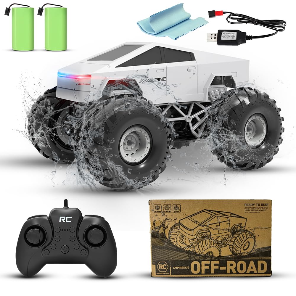 RC Cyber Truck Toy Car 1:16 Scale, Waterproof 4WD Amphibious, Remote Control for Kids 6+, All-Terrain Off-Road Pickup, 2.4GHz, Ideal Gift for Boys (XS-1)