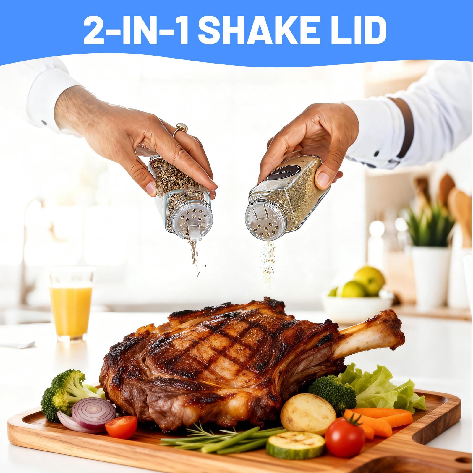 24 Pot à Épices en Verre de 120 ml avec Couvercles, Rangement pour Epices de Cuisine, Bocaux Carrés Hermétiques avec Entonnoir et 648 Étiquettes, Convient pour Le Camping