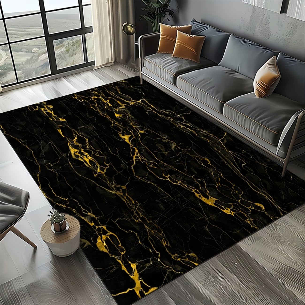 Tapis poils courts en flanelle anti-poussière marbre noir et or 100x200