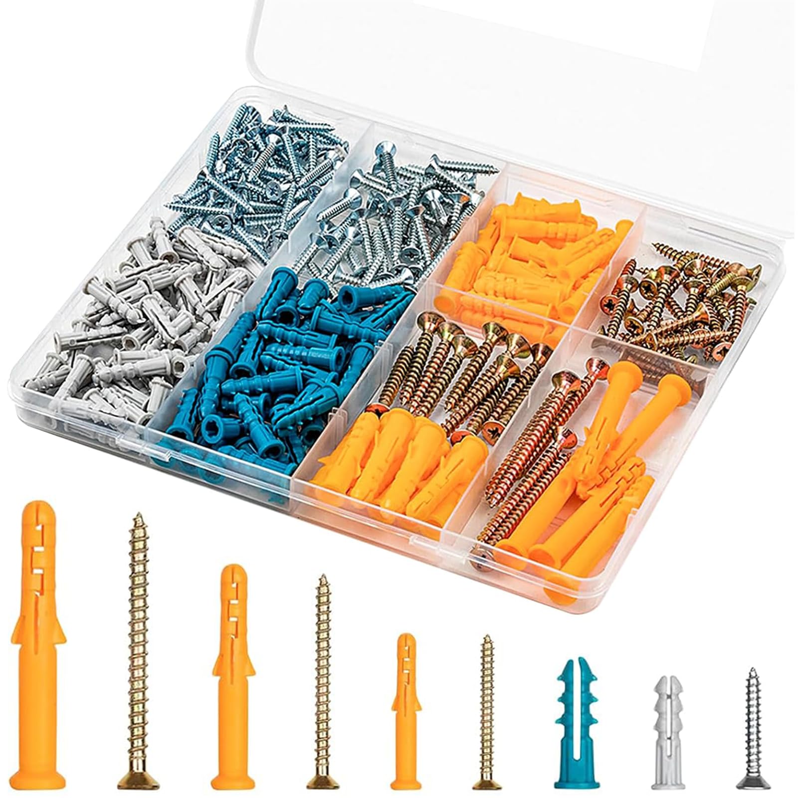 160 Pcs Screws and Wall Plugs Set, Expansion Pipe Anchor Bolts, Masonry Screws, for Brick Concrete Drywall Masonry Wooden Fixings (160, Mixed)