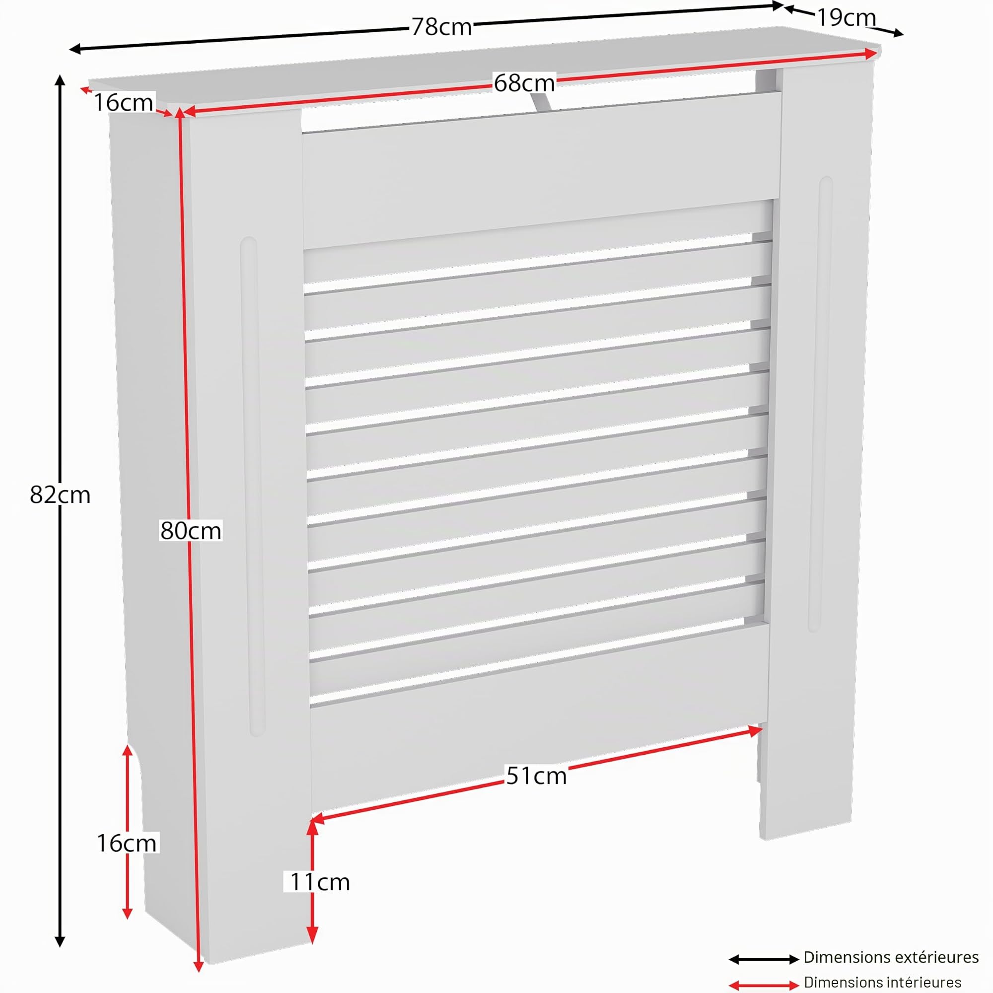Vida Designs Milton Cache-radiateur Blanc - Petit - Lattes Horizontales Modernes pour Une Circulation optimale - H82xW78xD19cm - MDF Peint Idéal pour Salon et Couloir