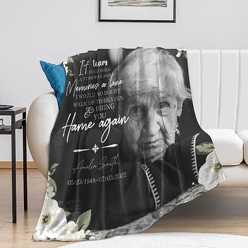 Miniatura 6 de Artsadd Manta conmemorativa personalizada con fotos por pérdida de madre, papá, abuela, hijo, hija en el cielo, mantas de memoria personalizadas,
