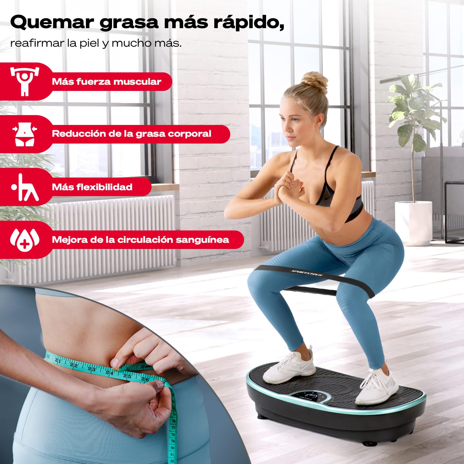 Plateforme Vibrante VP250 avec Un Design élégant | Combustion des Graisses et développement Musculaire | Moteur Silencieux | 7+1 programmes d'entraînement, y Compris Option Yoga | avec Bluetoot