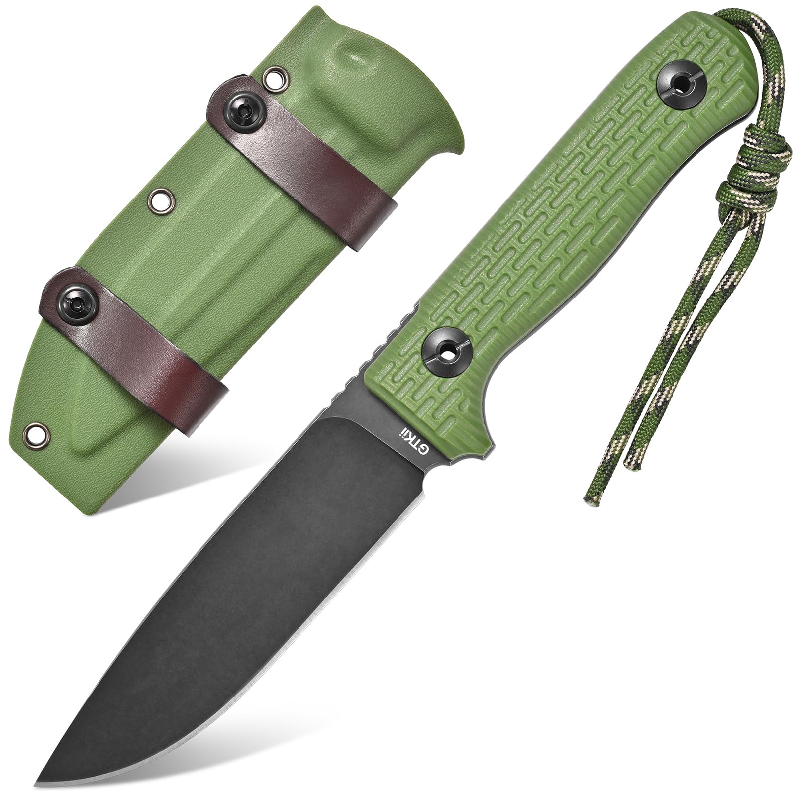 Gtkii GTK37 Fixed Blade Knife K110 Steel Blade Full Tang Nylon Fiberglass Handle Compact EDC Fix Knifes for Outdoor Camping Adventure(Green)