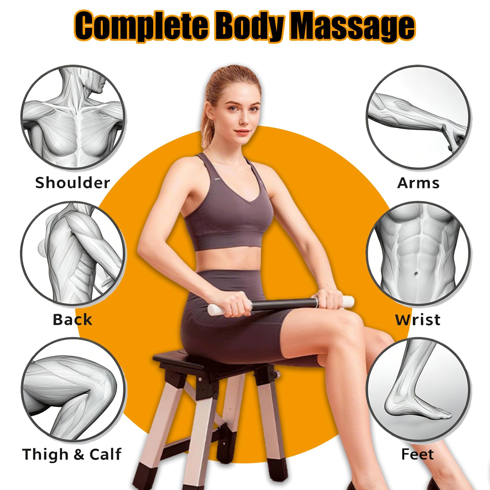 Bâton de Massage Musculaire, Rouleau de Massage avec Âme en Acier Inoxydable, Rouleau de Massage pour Mollets Profond pour le Dos, Jambes, Bras et Épaules