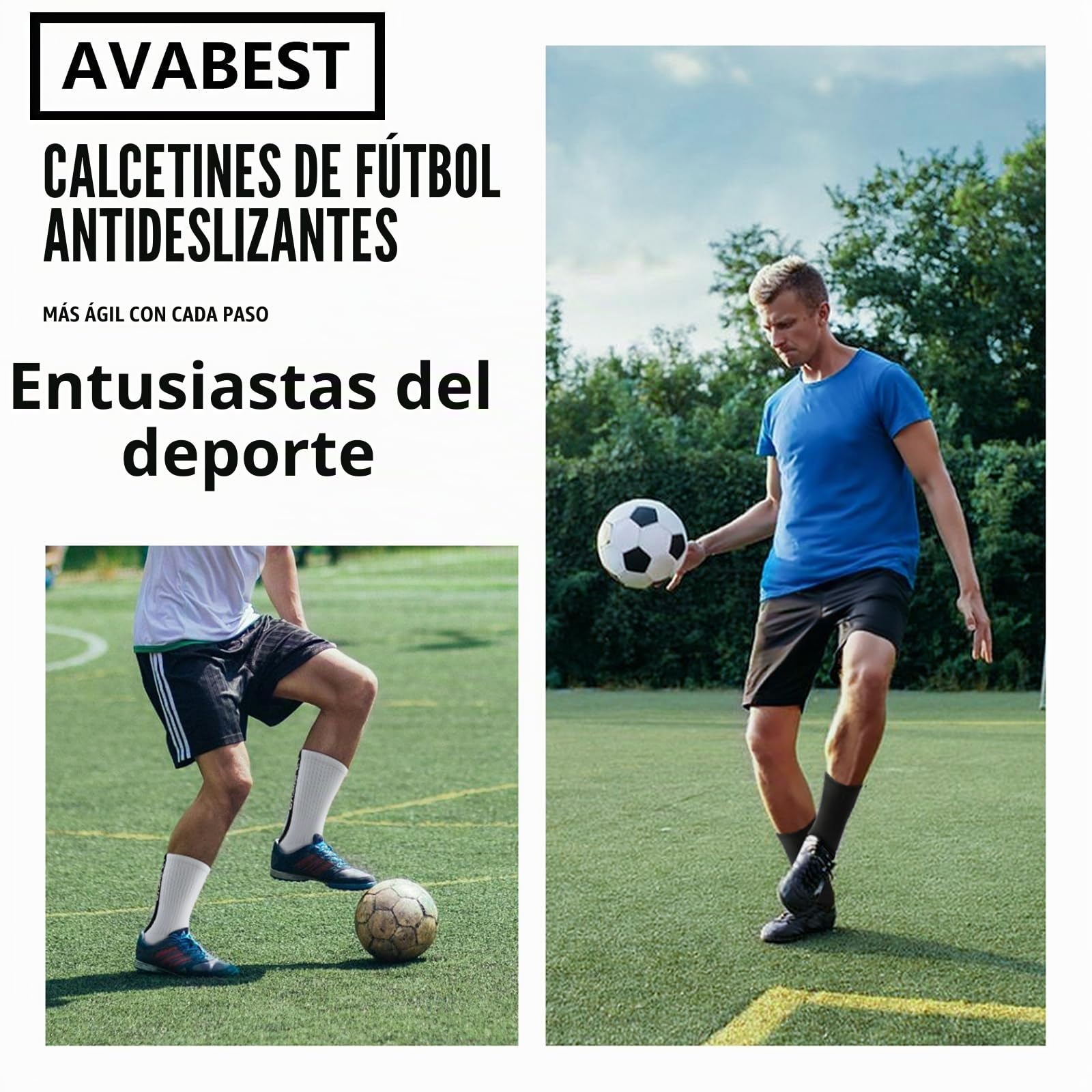 Calcetines Futbol 2 Pares Calcetines Deportivos Antideslizantes Hombre Mujer & Kinder, Tallas 35-39 39-46 46-50, Calcetines Deportivos Grip Socks Football para Football