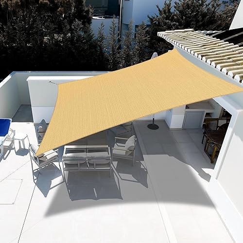 SHADE SPRING Rectangle 8' x12' Sand Sun Shade Sail 185GSM UV Blocking Canopy Awning for Outdoor Patio Garden Backyard
