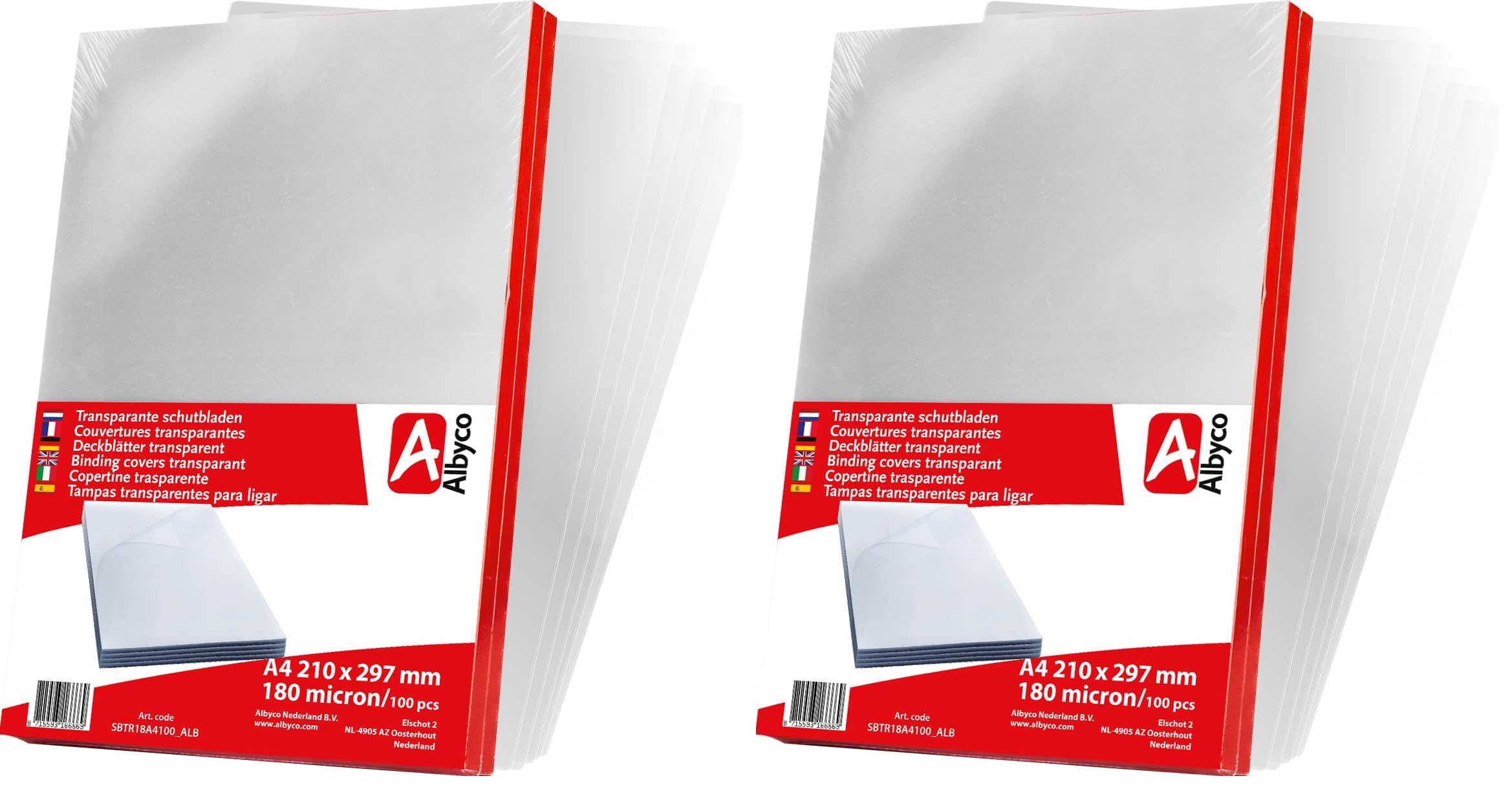 Copertine per rilegatura trasparenti Albyco, lucide, formato A4, 0,18 mm, per 100 pezzi (Confezione da 2)