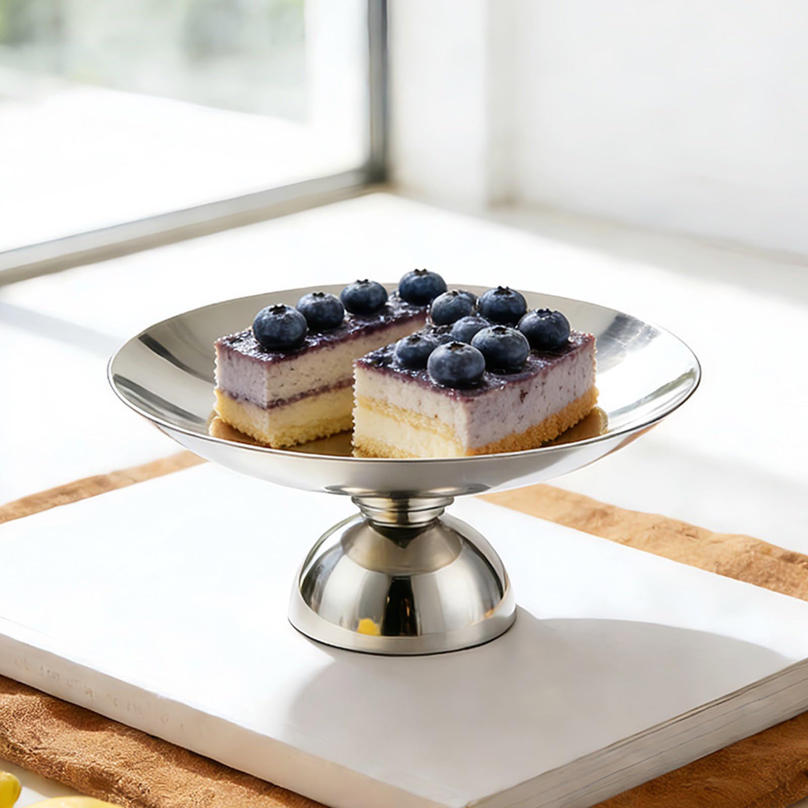da esposizione rotondo per dessert con base piedistallo, vassoio per frutta in acciaio inossidabile per tavolo da pranzo, piano lavoro e ora del tè da dessert Vassoio per pasticceria