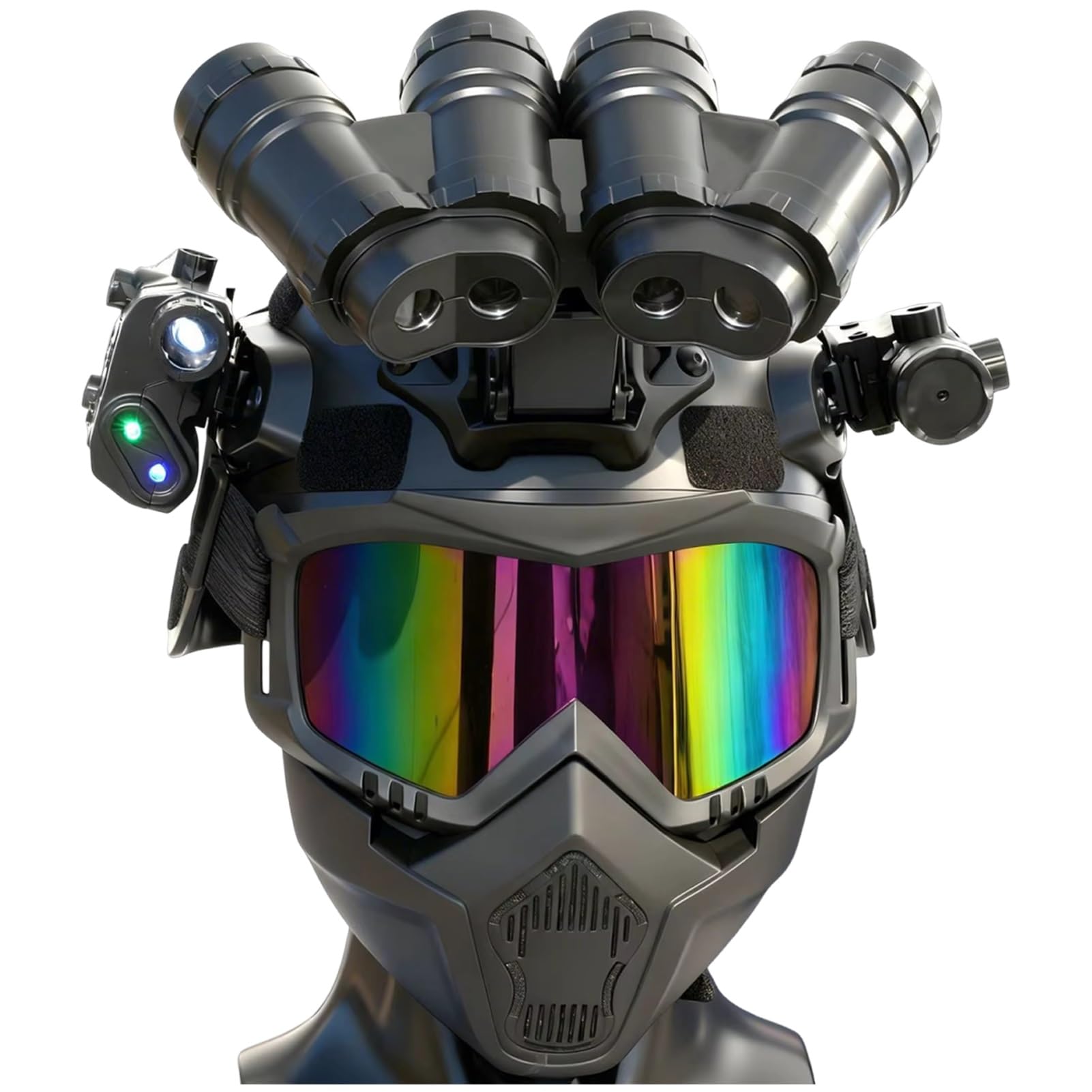 Set Casco Maschera Tattici Per Bambini Con Modello Fittizio Con Visore Notturno A 4 Occhi, Torcia E Occhiali Protettivi - Equipaggiamento Combattimento Multifunzionale Per Cosplay