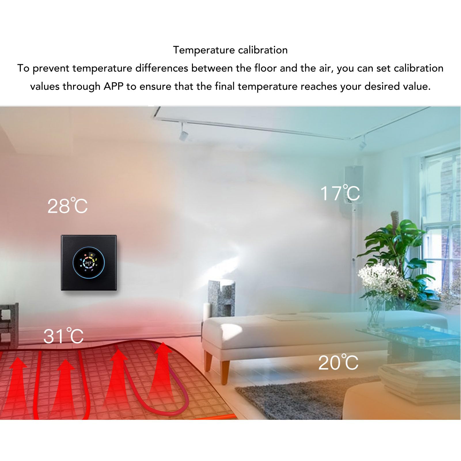 Generic Inteligentny Termostat Kolorowy Wyświetlacz LCD z kontrolą Aplikacji Regulowane Podświetlanie do Domu i Biura Idealny do Oszczędzania Energii Czarny
