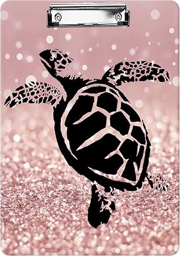Portapapeles de madera, tamaño estándar A4, 9 x 12.5 pulgadas, portapapeles decorativos de tortuga con purpurina colorida con clip de metal de