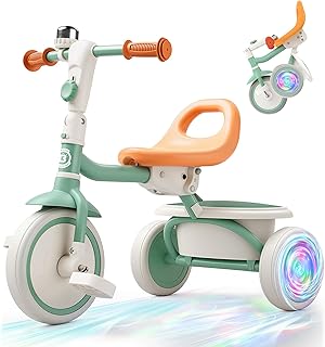 besrey Kids Tricycle with Flash Wheels for Ages 18 Months to 5 Years, Toddler Tricycle with Bell, Kids Tricycle, Gift for 2-5 Year Olds, Gift and Toy for Boys and Girls, Tricycle for Toddlers, Green