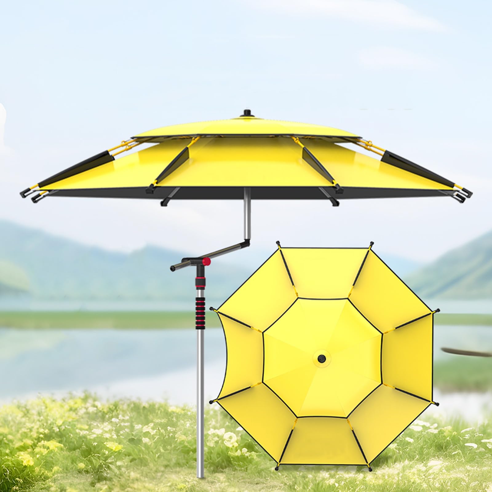 Parasol wędkarski, parasol przeciwsłoneczny na zewnątrz, odporny na wiatr, trwały, lekki, łatwy przycisk, na plażę, patio, do ogrodu, na wędkowanie na zewnątrz, 2,0 m