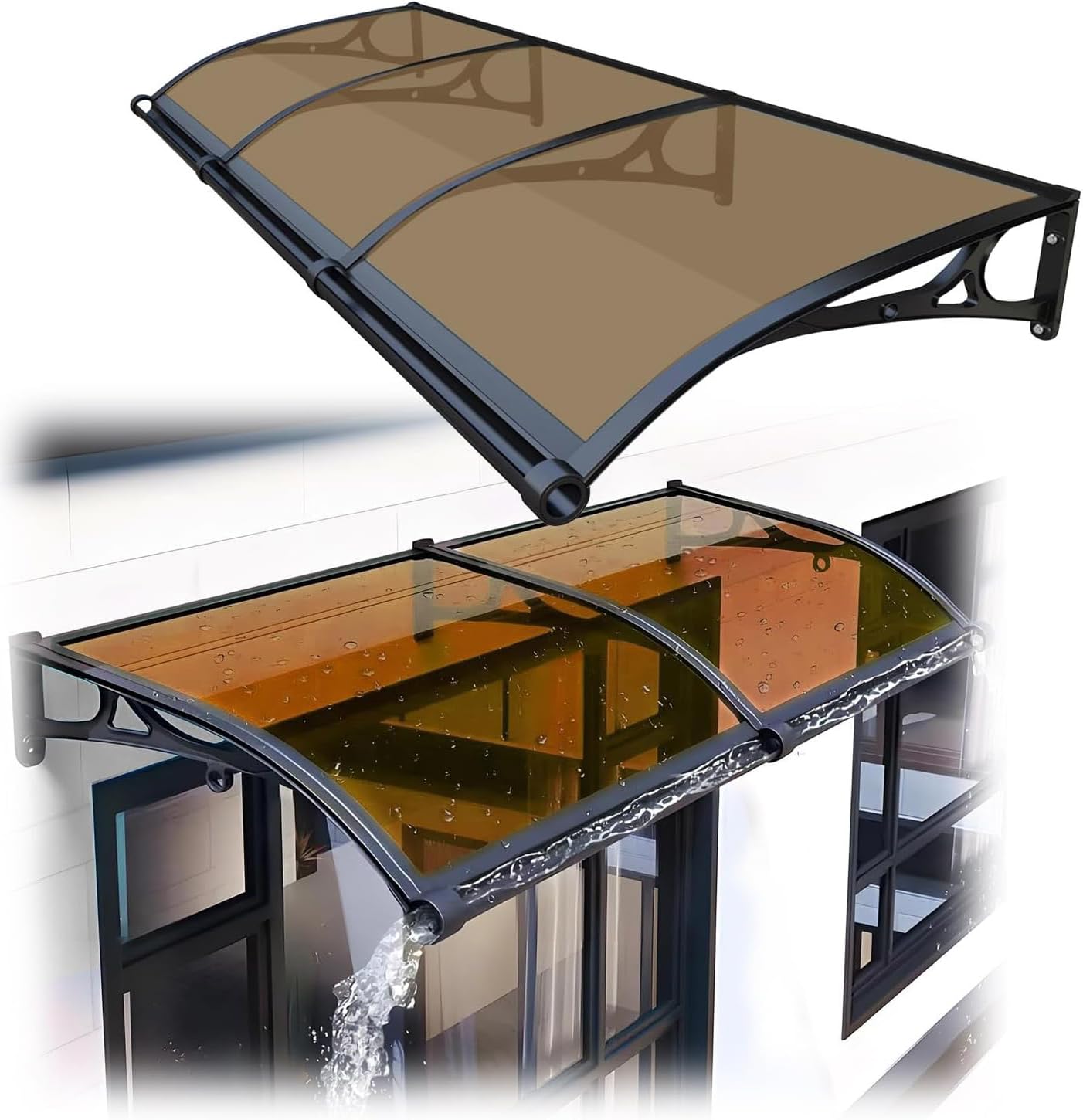 Rain Canopy Awning Front Door Canopy for Outdoor Window Porch Shade Patio Roof Cover UV Protection Door Awnings Exterior Polycarbonate Board UV and Snow (Size:60x120cm/23.6x47.2in,Color:Tan Color)