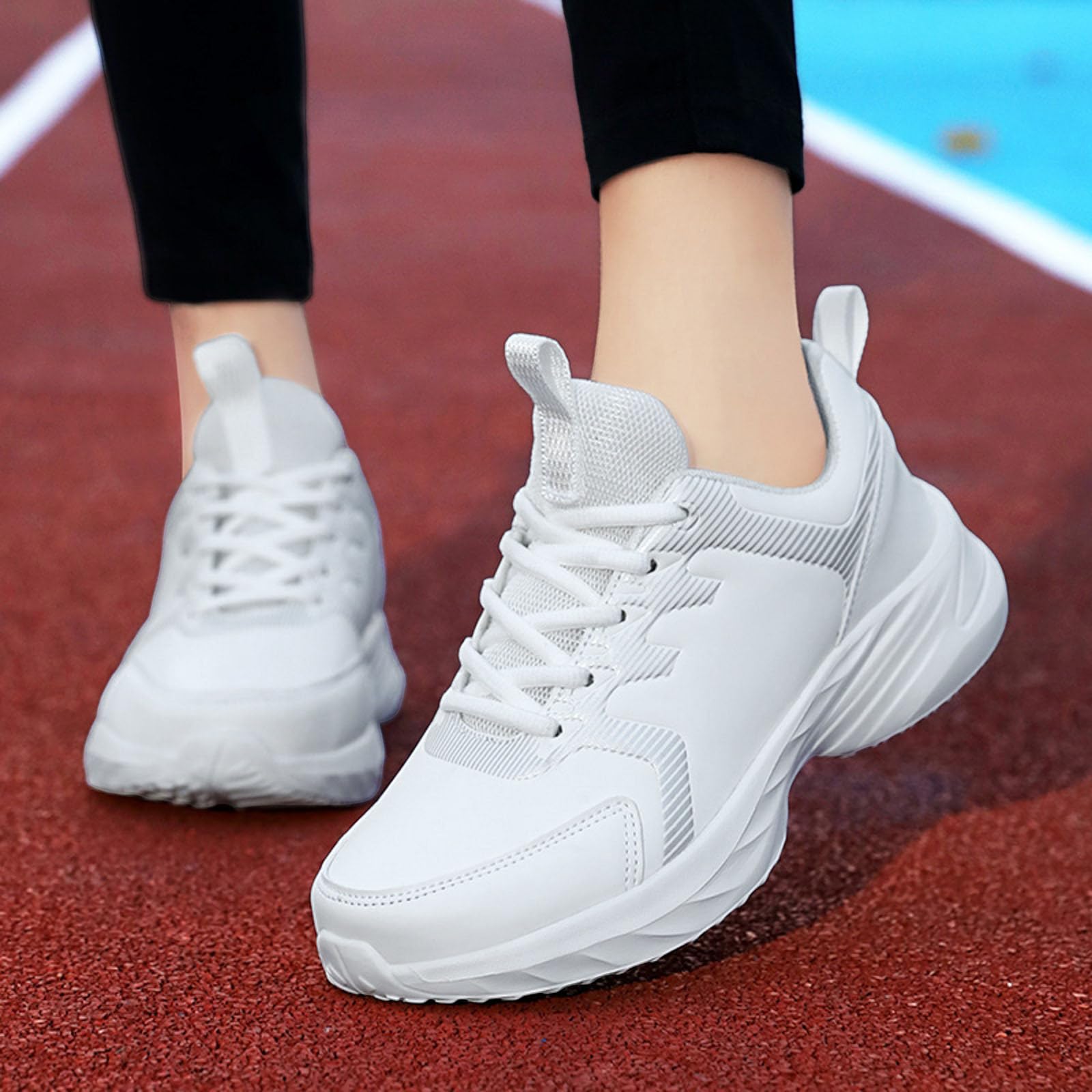 Scarpe da ginnastica da donna leggere con suola spessa, modello alla moda, semplici tinta unita, comode, casual, fondo spesso, fondo piatto, scarpe da ginnastica traspiranti per camminare