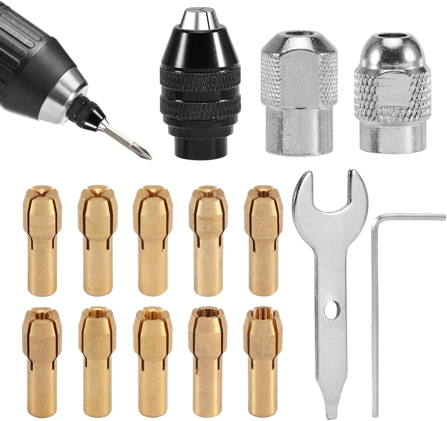 Fawcotu Drill Chuck Collet Set 15PCS/Set Replacement Drill