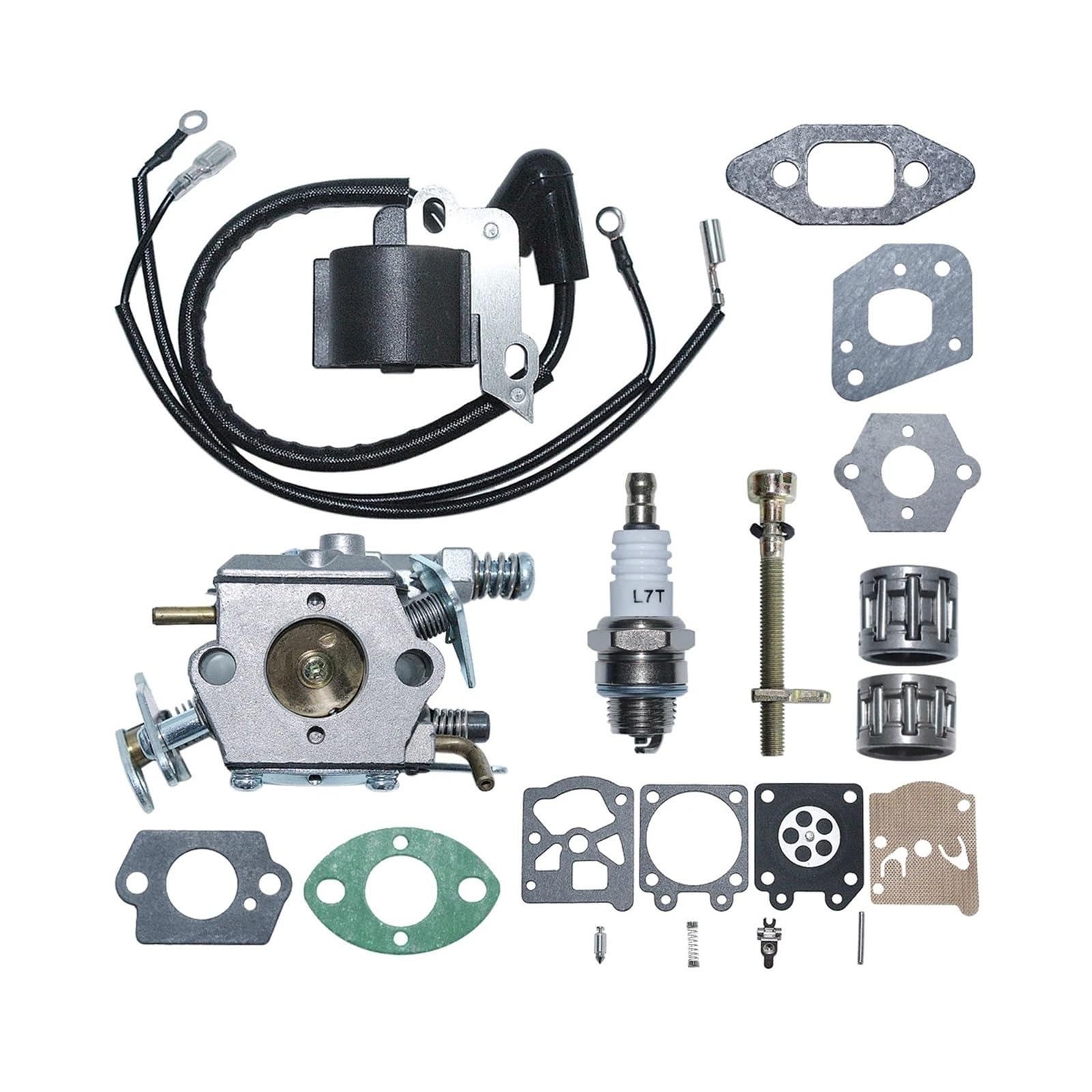 Adatto for Partner 350 351 370 Kit di guarnizioni for tendicatena, regolatore di catena, carburatore, ricambio for motosega, bobina di accensione, carburatore