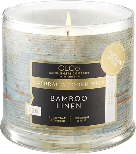 CLCo. by Candle-lite Company - Vela de mecha de madera de bambú con mecha de madera, vela perfumada para aromaterapia, tarro de vidrio, 90 horas de