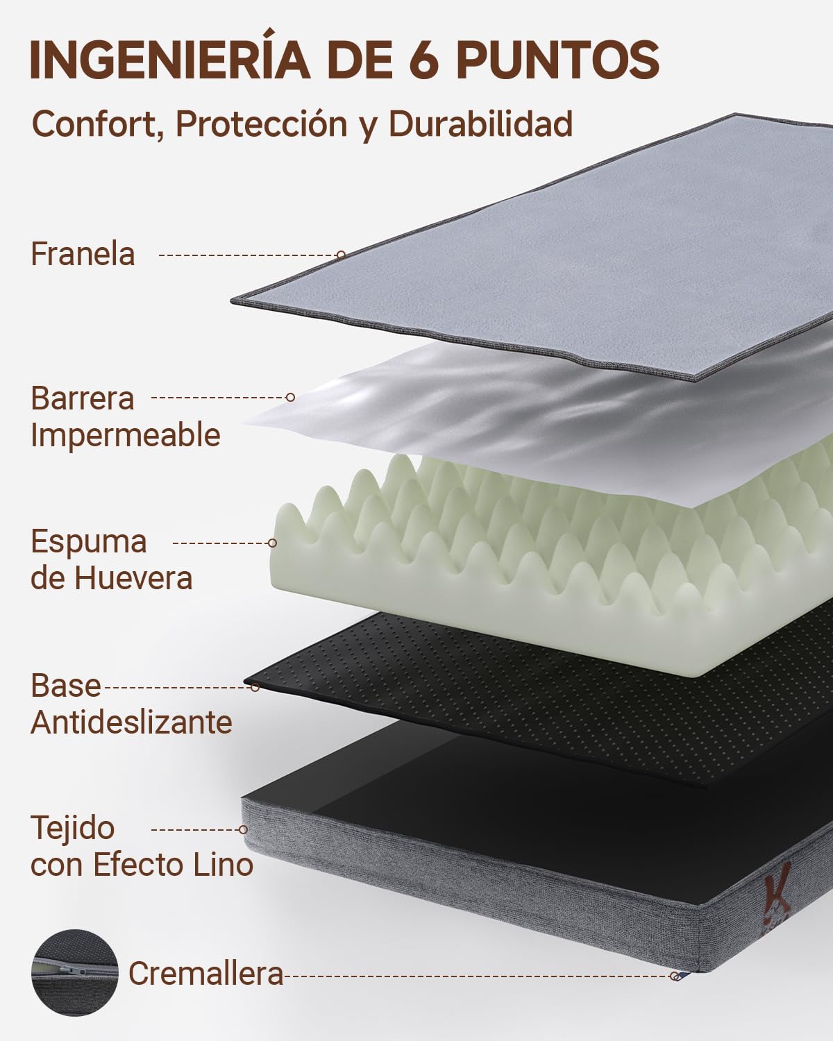 KSIIA Cama ortopédica extragrande para perros XL impermeable con refuerzo en forma de U, funda extraíble lavable y parte inferior antideslizante, gris, 104 x 68 x 17 cm