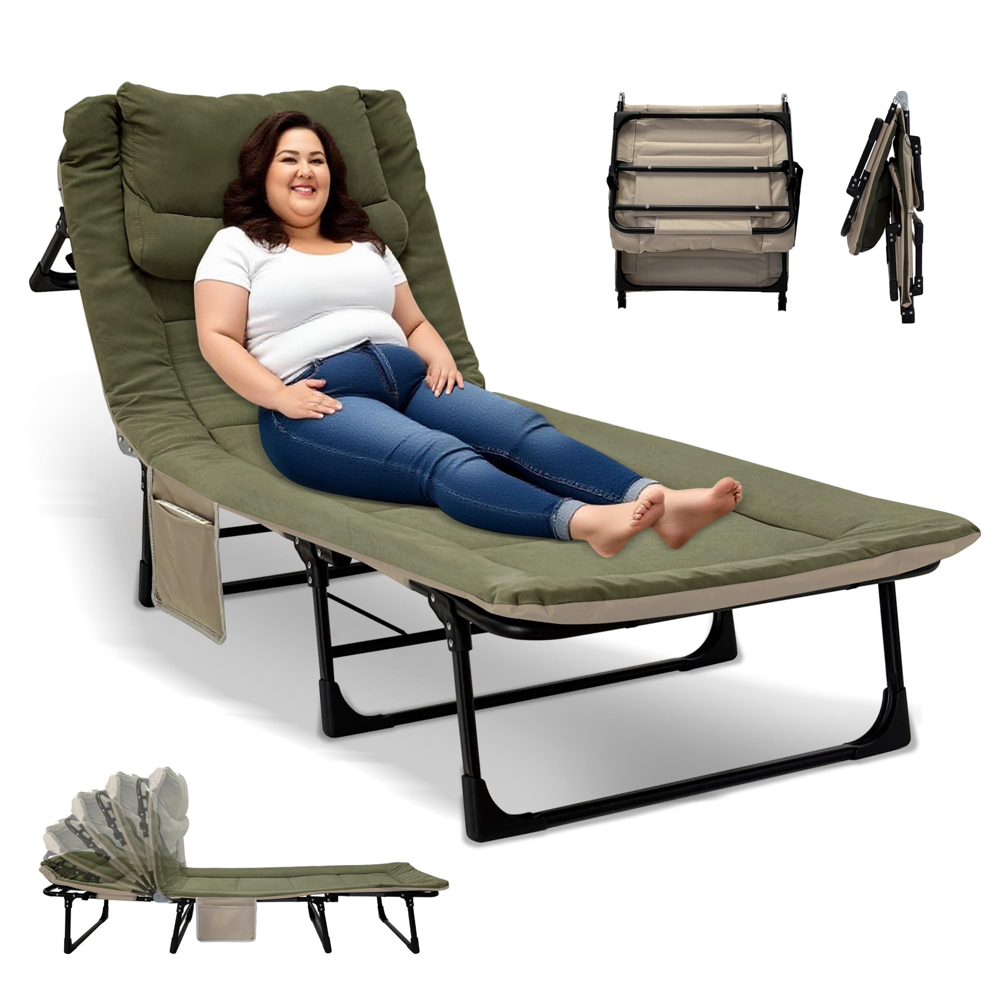 Brandina da Campeggio Lettino Letto Pieghevole Portatile, Schienale regolabile in 6 posizioni con Materasso Lettino Carpfishing 68x190x30 cm, Branda Pieghevole Caricabile 150 kg per Esterno Giardino