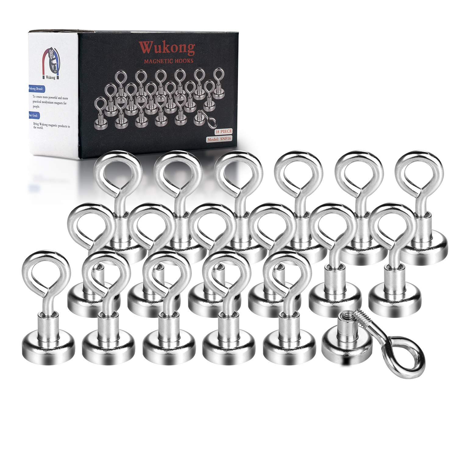 Wukong Gancio Magnetico,16mm Potente Magnete Al Neodimio Supporto a Gancio, Magnete Con Gancio Ultra Forte Al Neodimio Zincato (18 Pack)