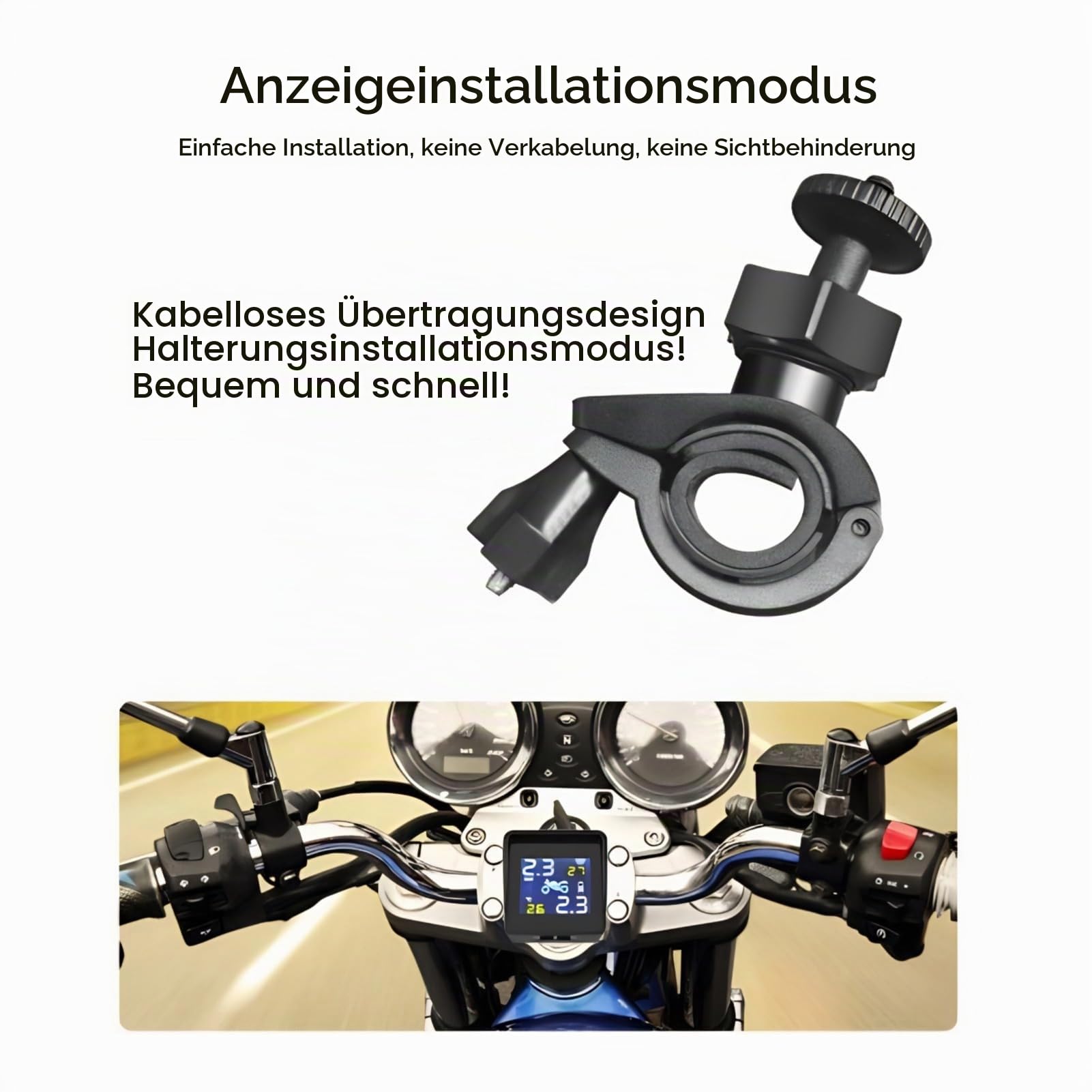 Diyeeni Motorrad-Reifendruckkontrollsystem Solar TPMS, LCD-Display mit Sechs Alarmmodi, Wasserdicht und Langlebig für Motorradroller