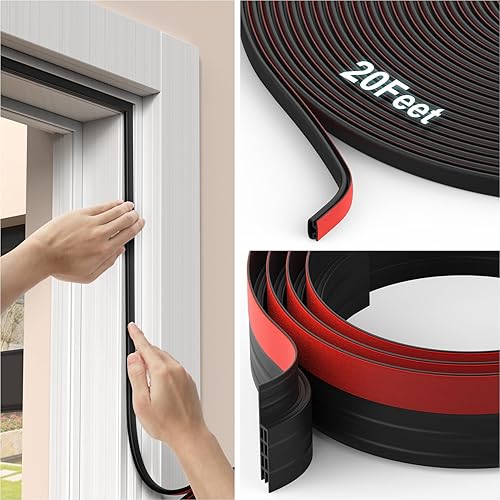 Miniatura 1 de Burlete de sellado de puerta de 20 pies, con tapón de puerta (39 pulgadas de largo), bloqueador de respaldo autoadhesivo, ruido, polvo, aire frío,