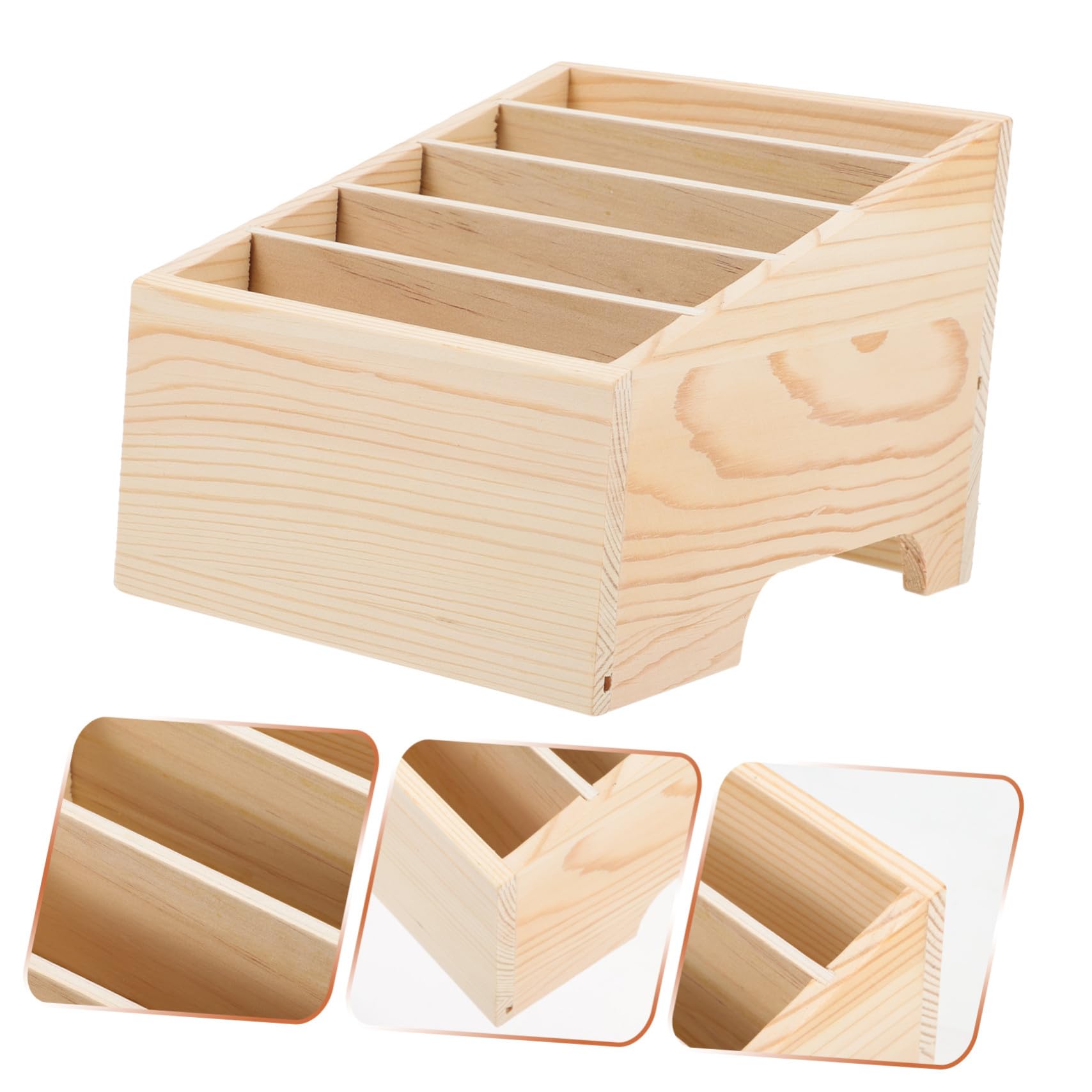 NOLITOY Mehrzweck Aufbewahrungsbox Holz Schreibtisch Organizer Mit 5 Fächern Desktop Container Für Handy Büro Schule Natürliche Holzoptik