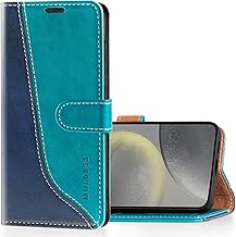 Mulbess für Samsung Galaxy S24 Hülle, Handyülle Leder mit Kartenfach, Klapphülle mit Magnetverschluss, Flip Case Etui Handytasche Schutzhülle, Stilvoll Mint Blau