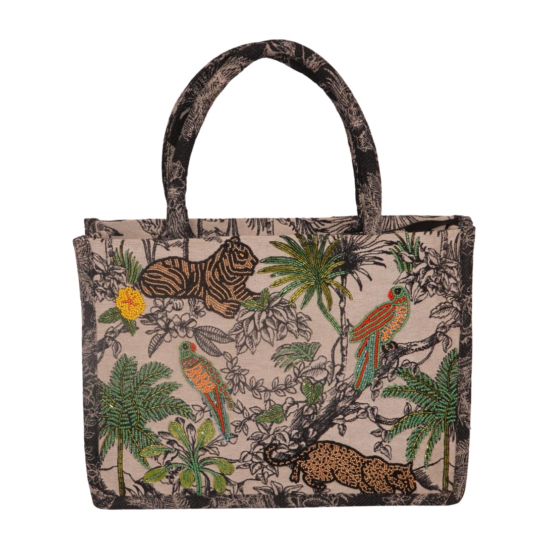 Jungle Story Tote – Embroidered Safari Canvas Bag-image-38