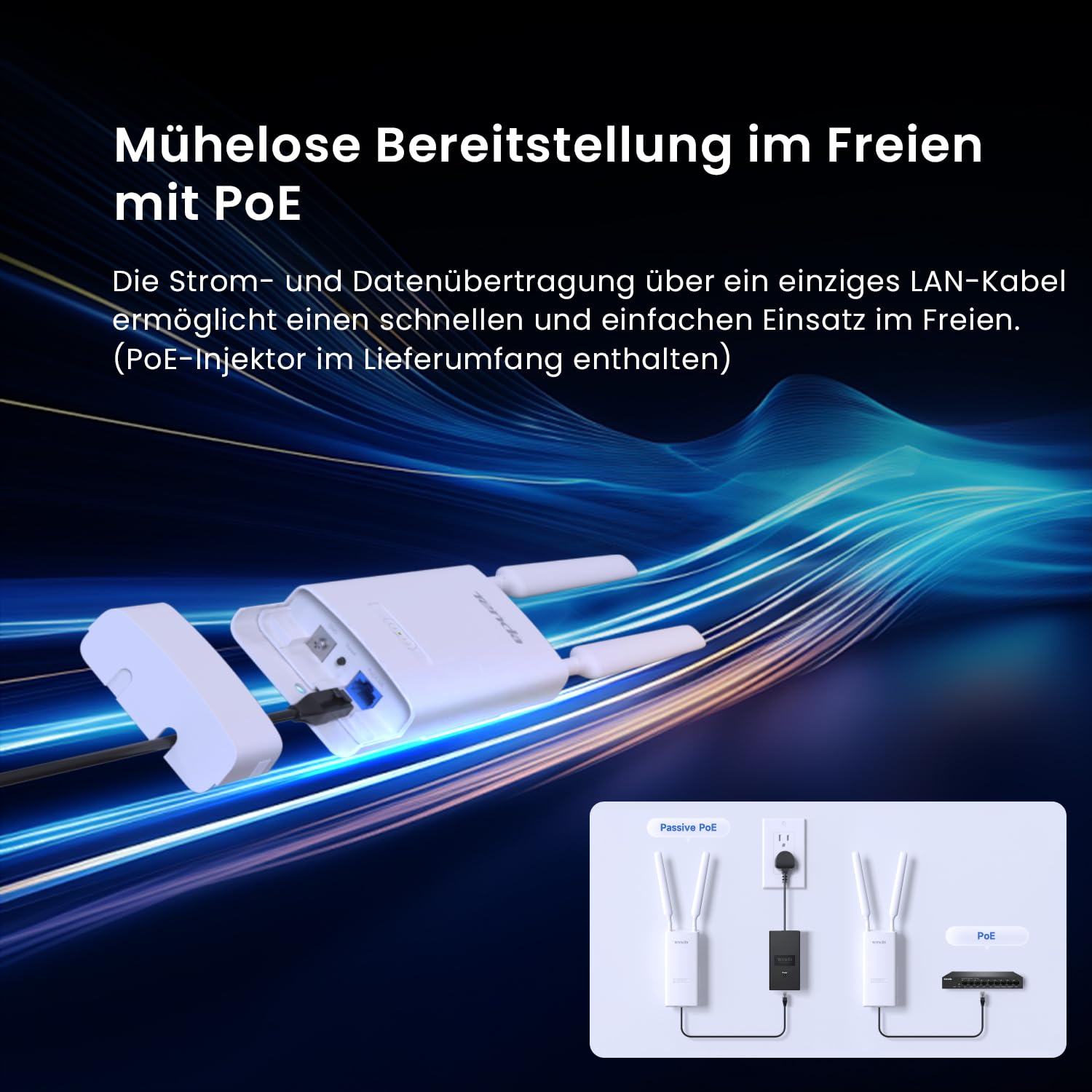 Tenda AC1200 WLAN Access Point Outdoor PoE Accesspoint (300 Mbit/s auf 2 – Bild 4