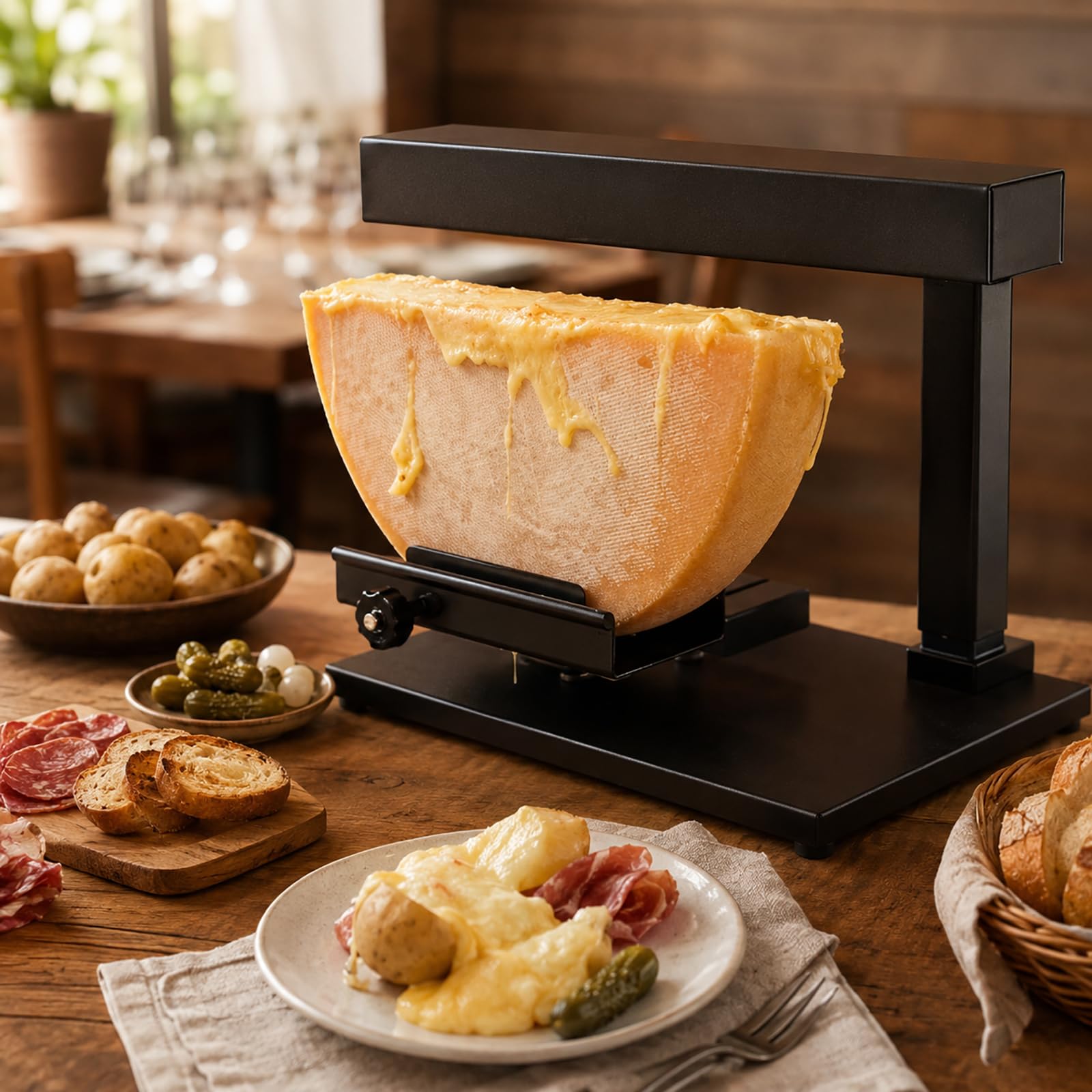 Fundidor de Queso Raclette Comercial de 750W, Máquina de Calentamiento de Queso de Media Rueda Para Raclette Suizo, Nachos y Uso en Restaurantes