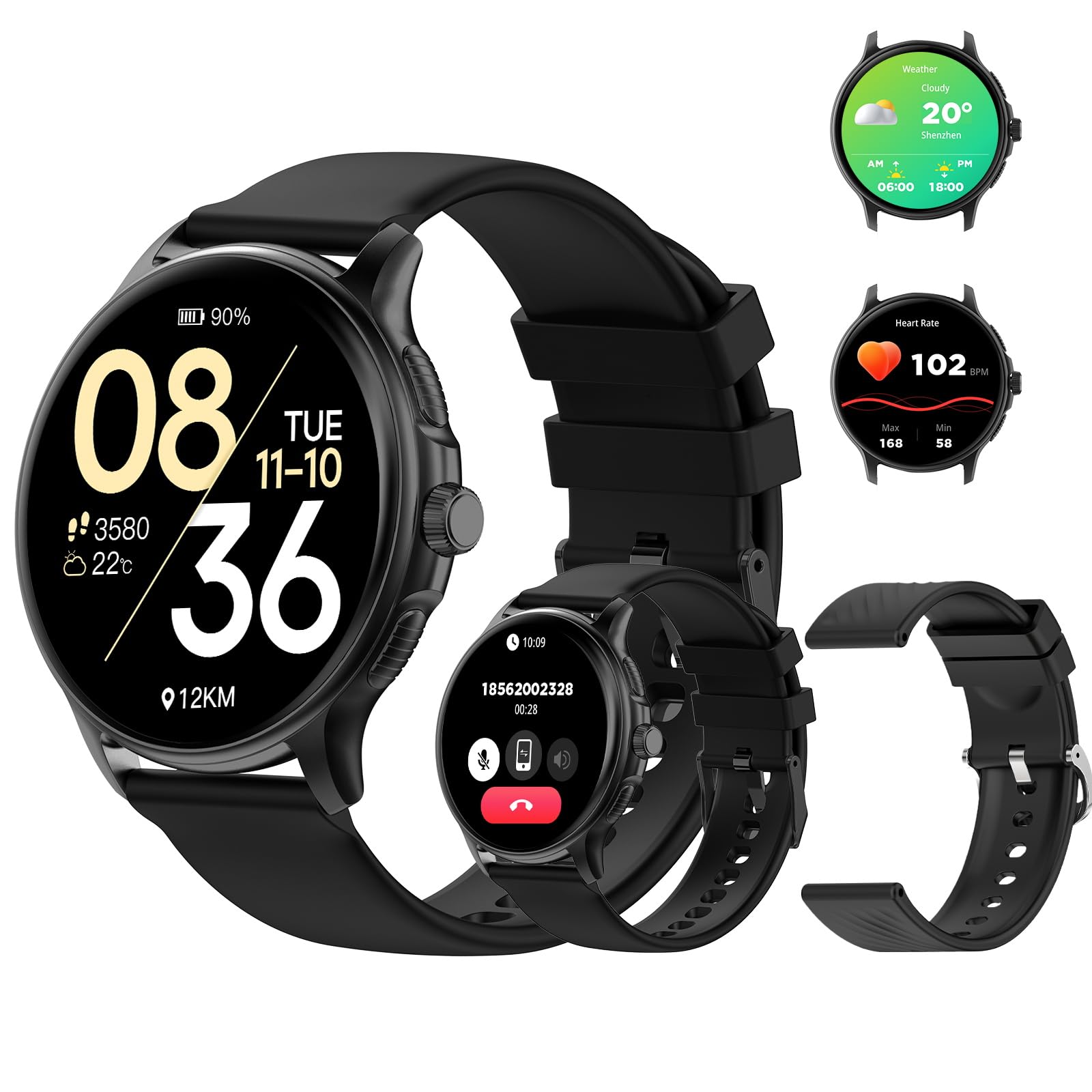 PEJE Smart Watch,1.43"AMOLED Display, Watches For Men,Smart Watches For Men,Smartwatch With Muslim Reminders, Ip68 Waterproof With 120+ Sport Modes, Compatible with iOS & Android. (Black)
